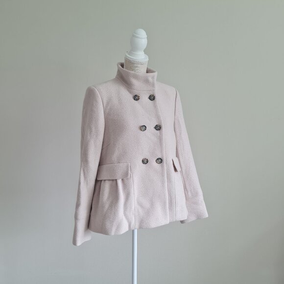 Joie Yara Wool Peacoat Peplum New Cream Ivory Beige M Military Officer Coat - Picture 5 of 11